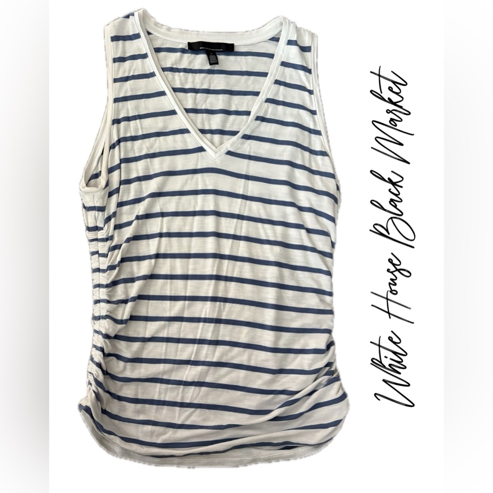 White House Black Market Blue and White Striped Tank Top